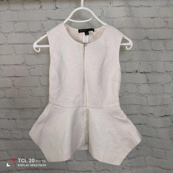 Elizabeth and James Jacquard Metallic Peplum Blouse XS Textured Top - Picture 2 of 8